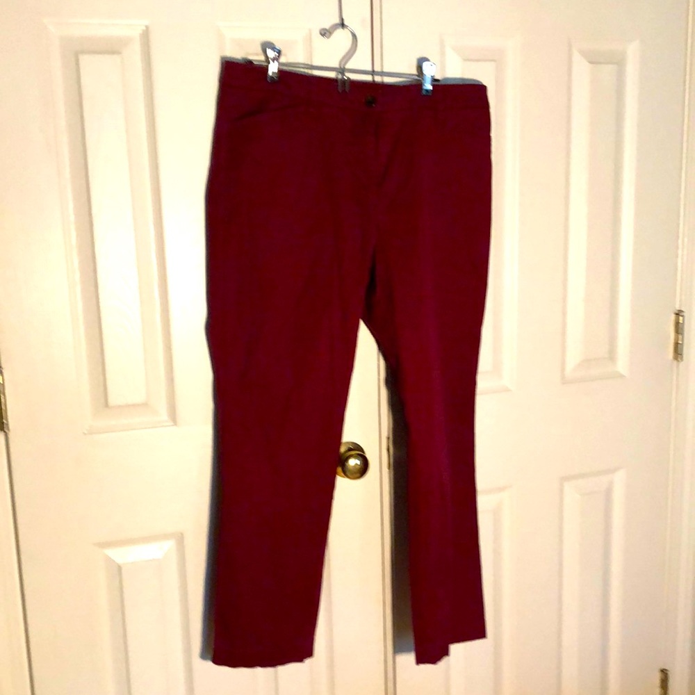 Burgundy Chino’s like new, lightly worn.